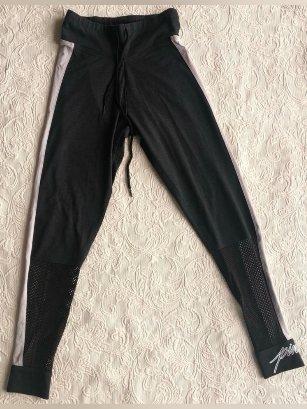 PINK Victoria's Secret Gray Fish Net Leg High Rise Elastic Waistband Leggings